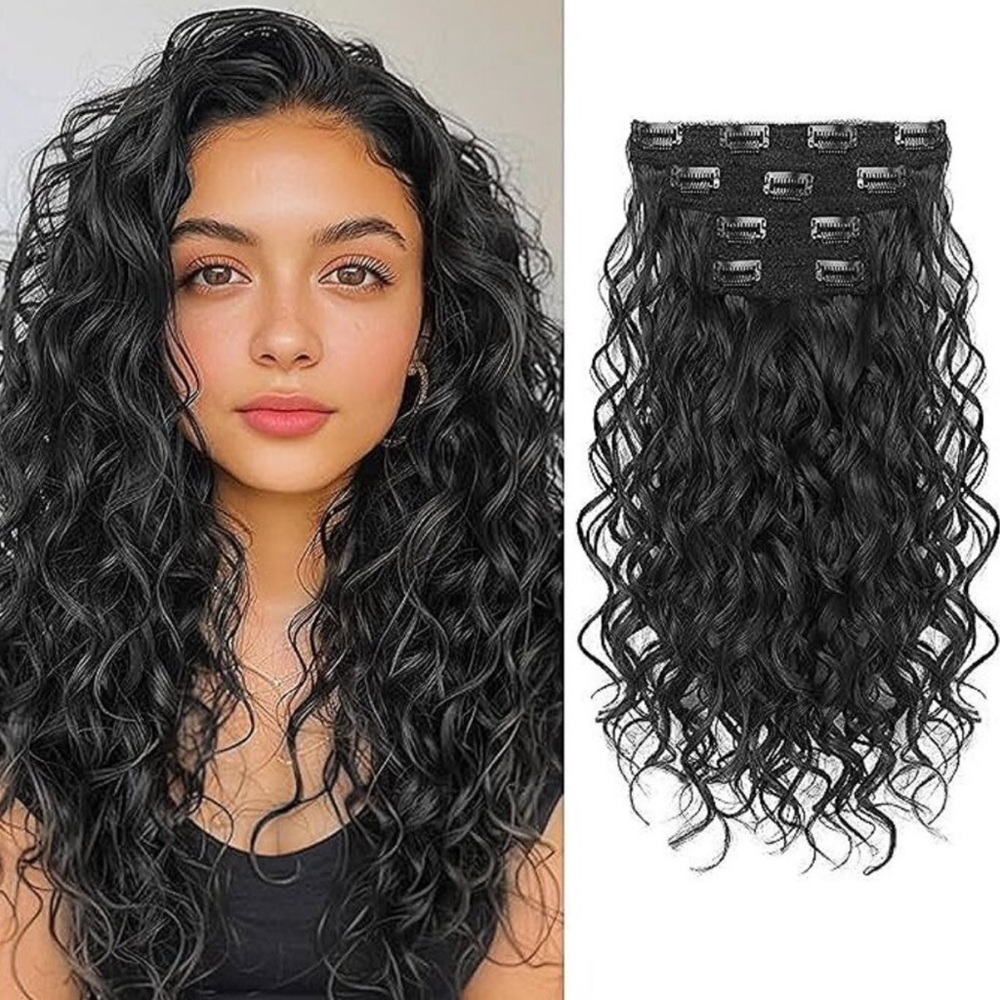 Curly Hair Extensions, 4PCS 16 inch Clip in Hair Extensions Lace Weft Short Curl
